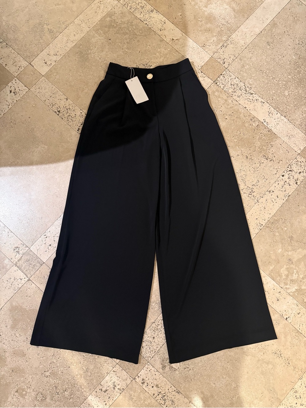 NWT Zara Gold Button Palazzo Pants - Picture 2 of 5